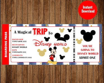 Verrassingsreisticket naar DisneyWorld, instapkaart, bewerkbaar bestand, personaliseer onmiddellijke download