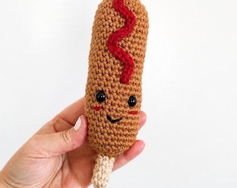 Cozy Corn Dog Rattle • Handmade Cotton Baby Toy
