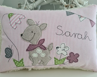 Pillow deer, butterfly, flowers, name pillow cuddly pillow