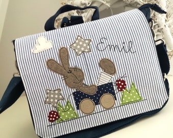 Kindergarten backpack/kindergarten bag bunny wagon stars desired name