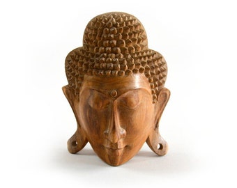 Buddha Mask Wall Decor 18 cm and 25 cm – Hand-carved Suar Wood from Bali – Spiritual Decoration for Yoga Room & Meditation – Zen Wall Art