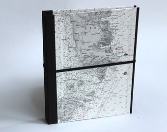 Folder A5 with clamping mechanism concealed with seafaring map of the Hebrides