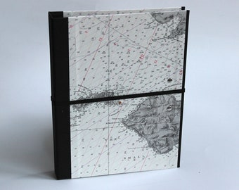 A5 folder with clamping mechanism laminated with a seafaring map of the Hebrides