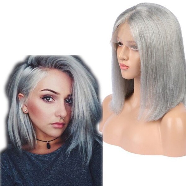 Grey Human Hair Wig Etsy