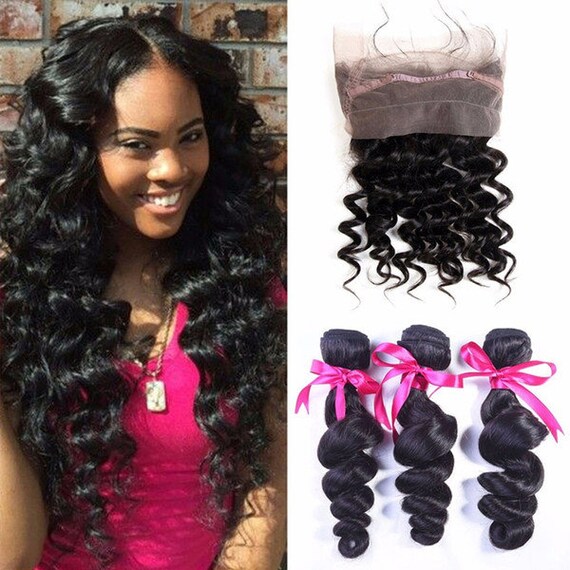360 Loose Wave Lace Frontal Closure With 3 Bundles Virgin  display picture 2