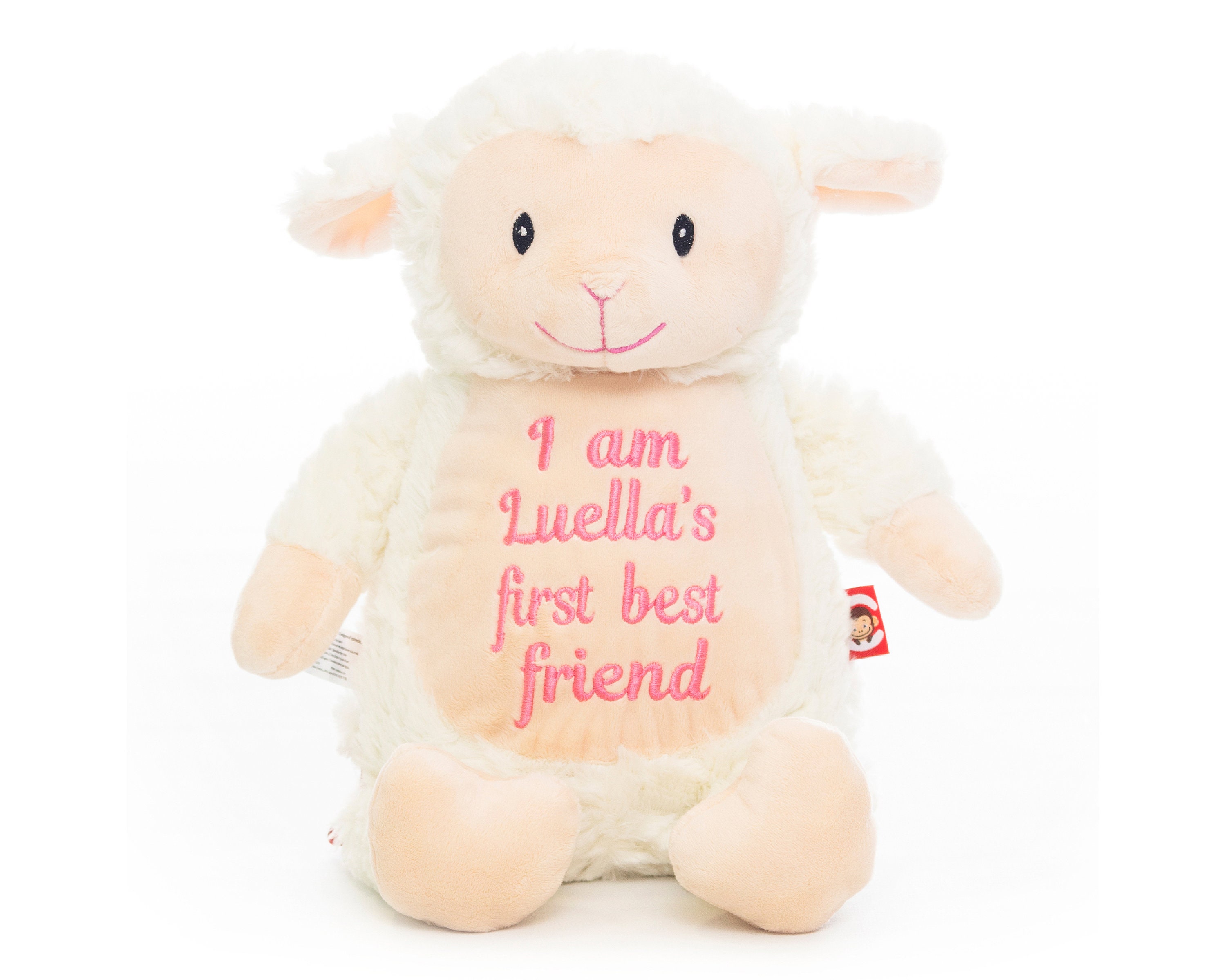 Doudou pour bébé agneau brodé avec prénom de l'enfant