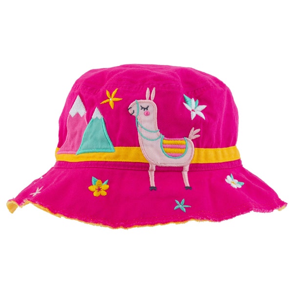 Chapeau de soleil lama en rose, chapeau de soleil enfant, chapeau de pêcheur personnalisé, chapeau enfant brodé avec nom