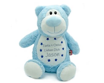 Personalisiertes Teddy Plüschtier, Kuscheltier Hellblauer Teddybär, Unikat Teddy mit Namen, Geburtsdaten Teddybär, Einzigartiges Plüschtier