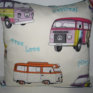 Dżinsowa poduszka dekoracyjna autobus Peace Free Love Sixties Festi