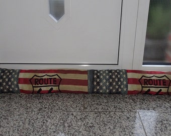 Draft excluder Route 66 USA Tapestry L: 1.34 m Door stop including filling Energy saving fabric snake energy saver flag USA Route 66