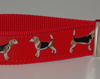 Beagle dog lanyard pendant dog lover red woven ribbon on red webbing