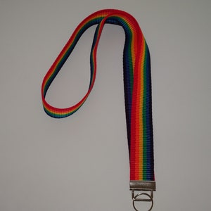 Può includere: Un laccio arcobaleno con un moschettone girevole argentato e un anello argentato all'estremità.