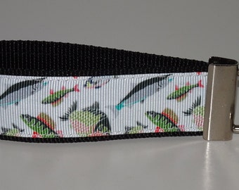 Lanyard fish on black webbing for anglers pike trout plaice