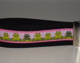 Lanyard frog pink frogs on black webbing pendant wildlife love nature forest animal welfare