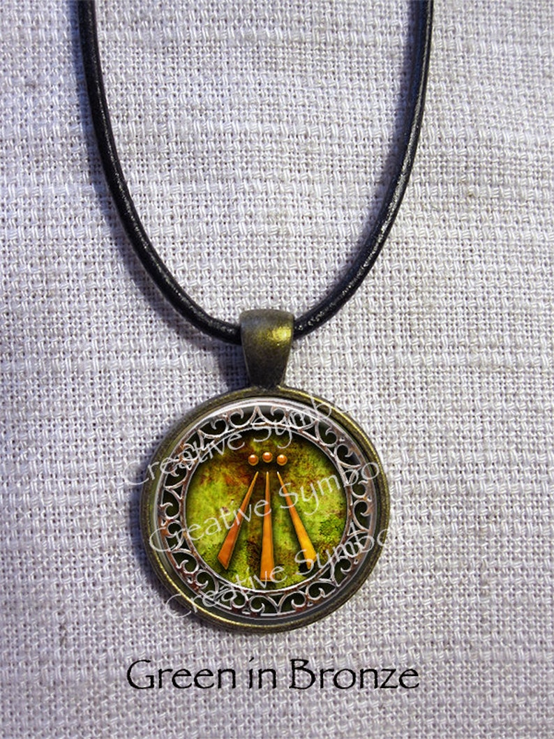 Awen Druid Pagan Pendant Necklace in three choices blue or green or Amber Colors