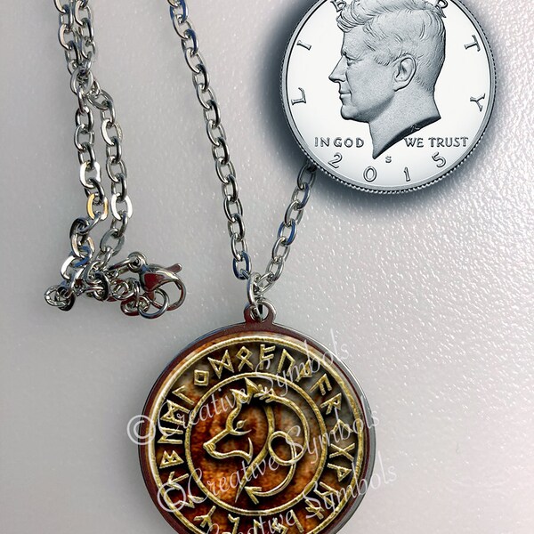 Colgante grande de diosa nórdica Skadi en acero inoxidable con cadena de acero inoxidable