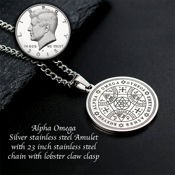 Alpha Omega Enochian Protection Sigil Stainless Steel in Silver