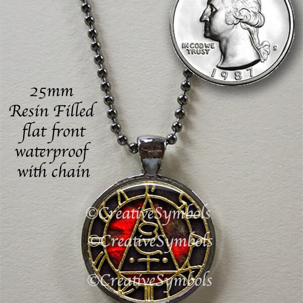 Waterproof Silent Hill Seal of Metatron pendant resin filled in gunmetal black with chain