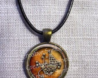 Voodoo Veve pendant with Choice of Agwe Baron Samedi Kouzen Zaka or Ayizan