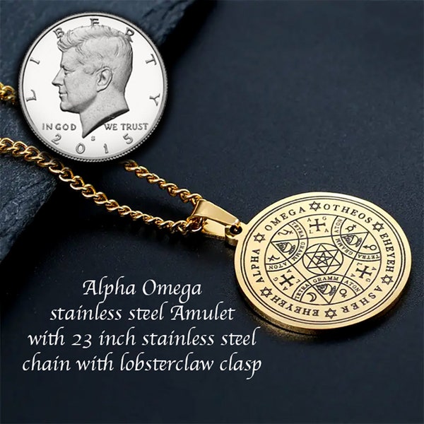 Alpha Omega Enochian Protection Sigil Stainless Steel in Gold