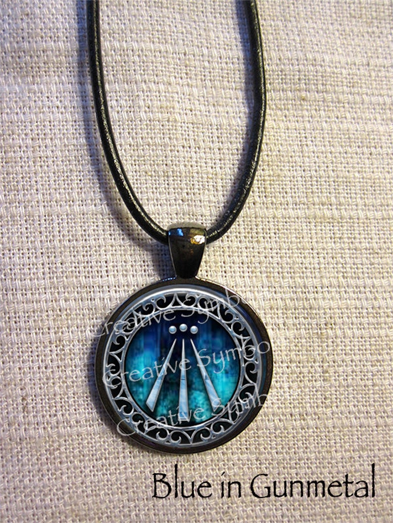 Awen Druid Pagan Pendant Necklace in three choices blue or green or Amber Colors