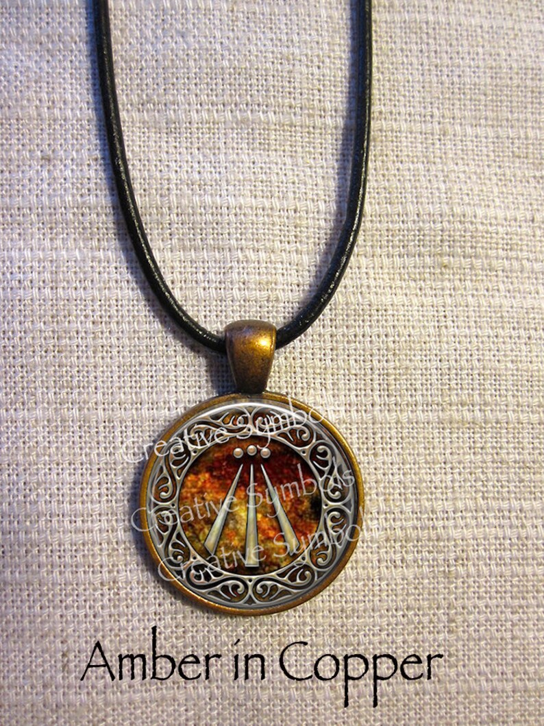 Awen Druid Pagan Pendant Necklace in three choices blue or green or Amber Colors