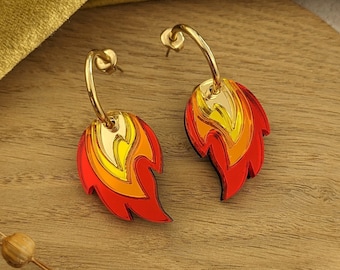 PRE ORDER Flame Hoop Earrings, fire, valentines gift, mirror acrylic, laser cut, contemporary jewellery, handmade