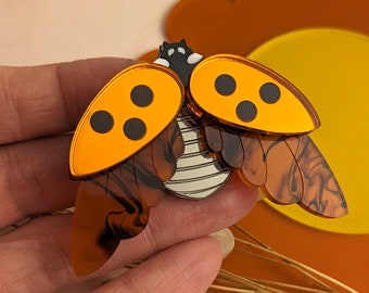 3 colours! PRE ORDER Brooch Ladybird, yellow, red or orange, insect, bug. ladybug, nature, laser cut, mirror, tortoiseshell