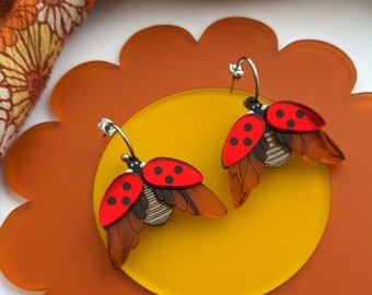 3 colours! PRE ORDER Earrings Ladybirds, studs or hoops, insect, beetle, bug, nature lover, ladybug