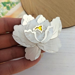 PRE ORDER Brooch White Peony, laser cut, Perspex, Japanese inspired, floral, flower, acrylic, jewellery, jewelry, mothers day, gift, wedding