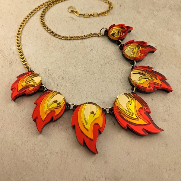 Flame Necklace, valentines day gift, gothic, fire, contemporary jewellery, laser cut, statement, palentines, galentines
