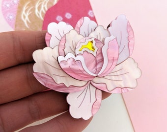 PRE ORDER Brooch Delicate Pink Peony, laser cut, Perspex, Japanese inspired, floral, flower, acrylic, jewellery, jewelry, mothers day, gift