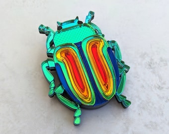 PRE ORDER Rainbow Beetle Brooch (Chrysolina Fatuosa) Just lighter green colouring on the body left (like the one on the white background)