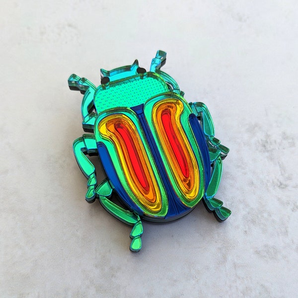 PRE ORDER Rainbow Beetle Brooch (Chrysolina Fatuosa) Just lighter green colouring on the body left (like the one on the white background)