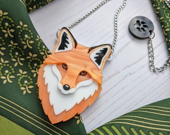 PRE ORDER Fox Necklace 'Summer', orange, woodland, lasercut, Perspex, animal lover, nature, vixen, stainless steel, acrylic jewellery, gift