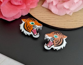 PRE ORDER Stud Earrings Tiger, fierce, statement, big car, roaring, edgy, rock lover, alternative, big cat, cat lover, laser cut, acrylic