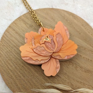 PRE ORDER Pendant Apricot Peony, laser cut, Perspex, Japanese inspired, floral, flower, acrylic, jewellery, jewelry, mothers day, gift