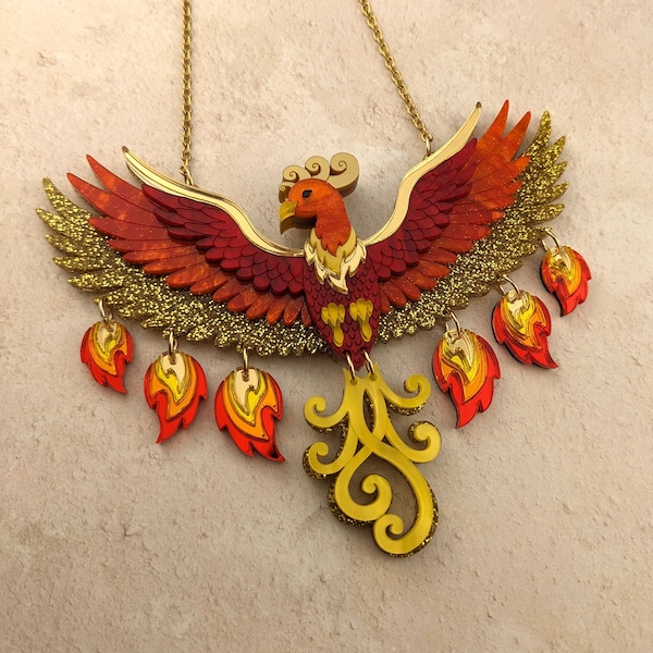 PRE ORDER Small Rise Of The Phoenix Necklace (2 tail colours) flames, mythical creature, magical, firebird, bird lover, gift, magical,