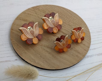 PRE ORDER Stud Earrings Folk Floral, vintage style, retro florals, laser cut, plastic earrings, hand made, earthy, autumnal, neutral