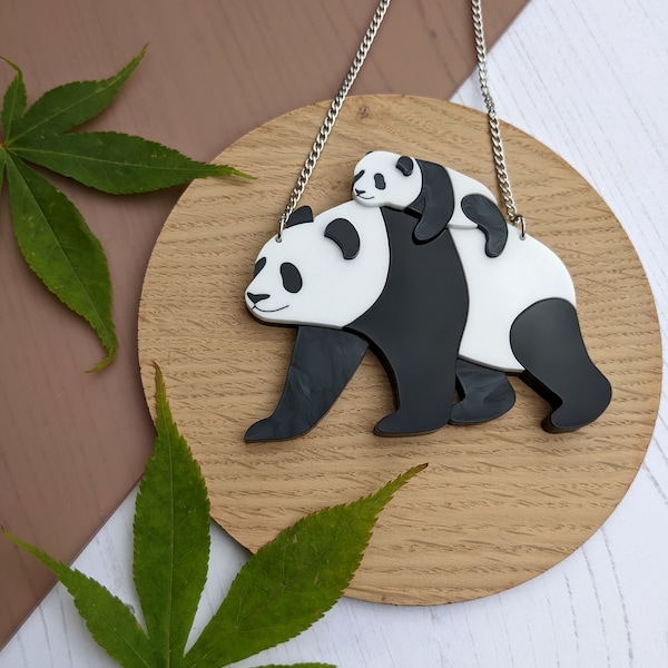 PRE ORDER Necklace Panda Mum, bear, cub, mothers day, handmade, laser cut, handmade, gift, stainless steel, cute, new mum