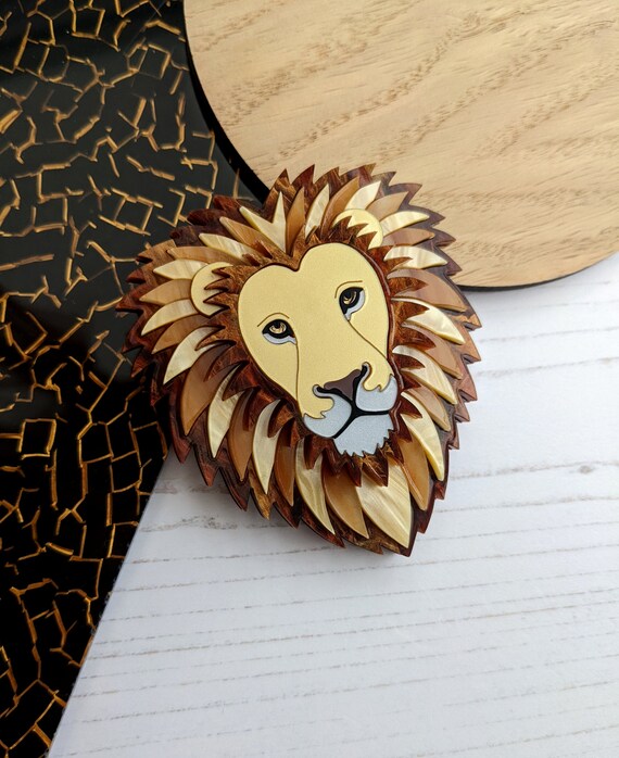 PRE ORDER Lion Brooch Leo Big Cat Gold Statement King Feline