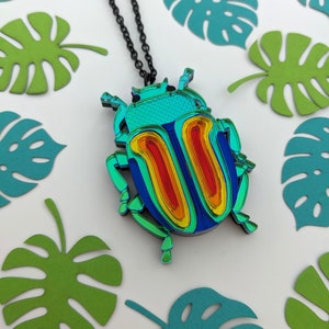 Rainbow Beetle Pendant (Chrysolina Fatuosa) Just lighter green colouring on body (like the pendant) left now - see photos