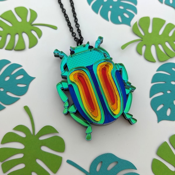 PRE ORDER Rainbow Beetle Pendant (Chrysolina Fatuosa) Just lighter green colouring on body (like the pendant) left now - see photos