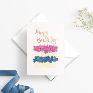 PRINTABLE Happy Birthday Card - Happy Birthday Cake - Pressed Flowers Greetings Card - Blank Inside
