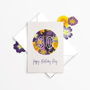 DRUCKBARE Personalisierte Geburtstagskarte - Besonderer Geburtstag - Alter Geburtstag - Blumengeburtstag - Gepresste Blumen - Innen leer