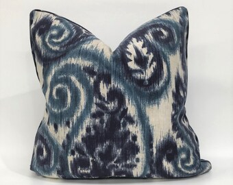 Cubierta de cojín decorativo ? Almohada de lanzamiento (Throw Pillow) Almohada de acento ? Cojín interior/exterior - Richloom Solarium Sorista Paisley Indigo Cushion Cover