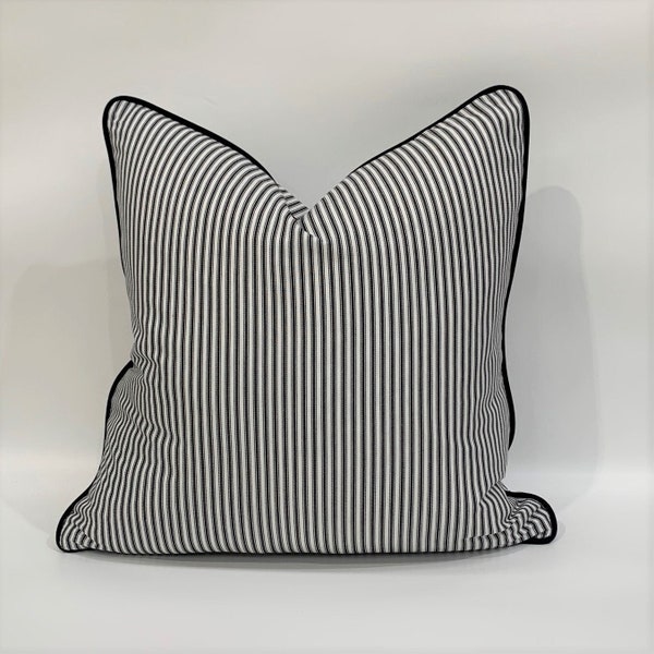 Decorative Cushion Cover | Throw Pillow | Accent Pillow - Westbury Classic Ticking Stripe Col Ebony/Ivory Cushion Cover