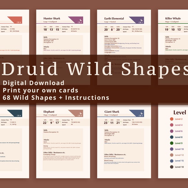 Druid Wild Shapes Deck of Cards - DIGITAL DOWNLOAD