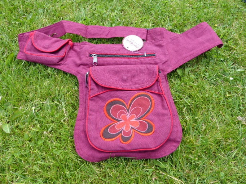 Hawanja belt bag eggplant with flower M or L image 2