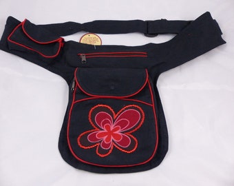 Hawanja sac à ceinture noir / rouge fleur M ou L